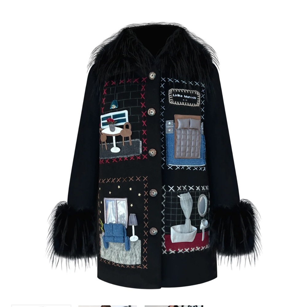 Chic Black Patchwork Coat with Faux Fur Trim